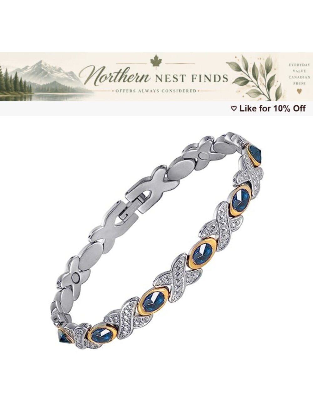 Stainless Steel Magnetic Bracelet Anklet with Blue Stones